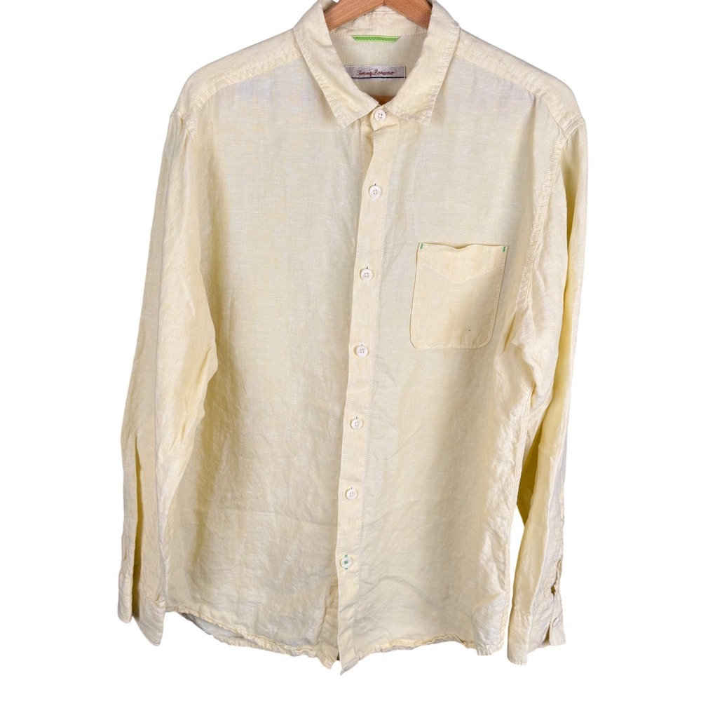 Tommy Bahama Mens Large Yellow 100% Linen Long Sleeve Button Down Shirt
